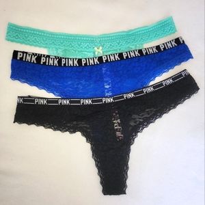 PINK Lace Thong Panty Set
